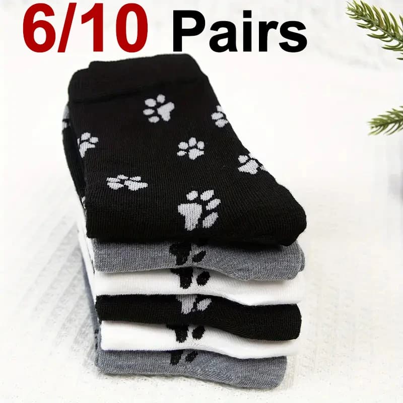 6/10 paia di calzini girocollo da donna stampati con artigli di cane modello simpatico cartone animato comodi calzini casual traspiranti che assorbono il sudore