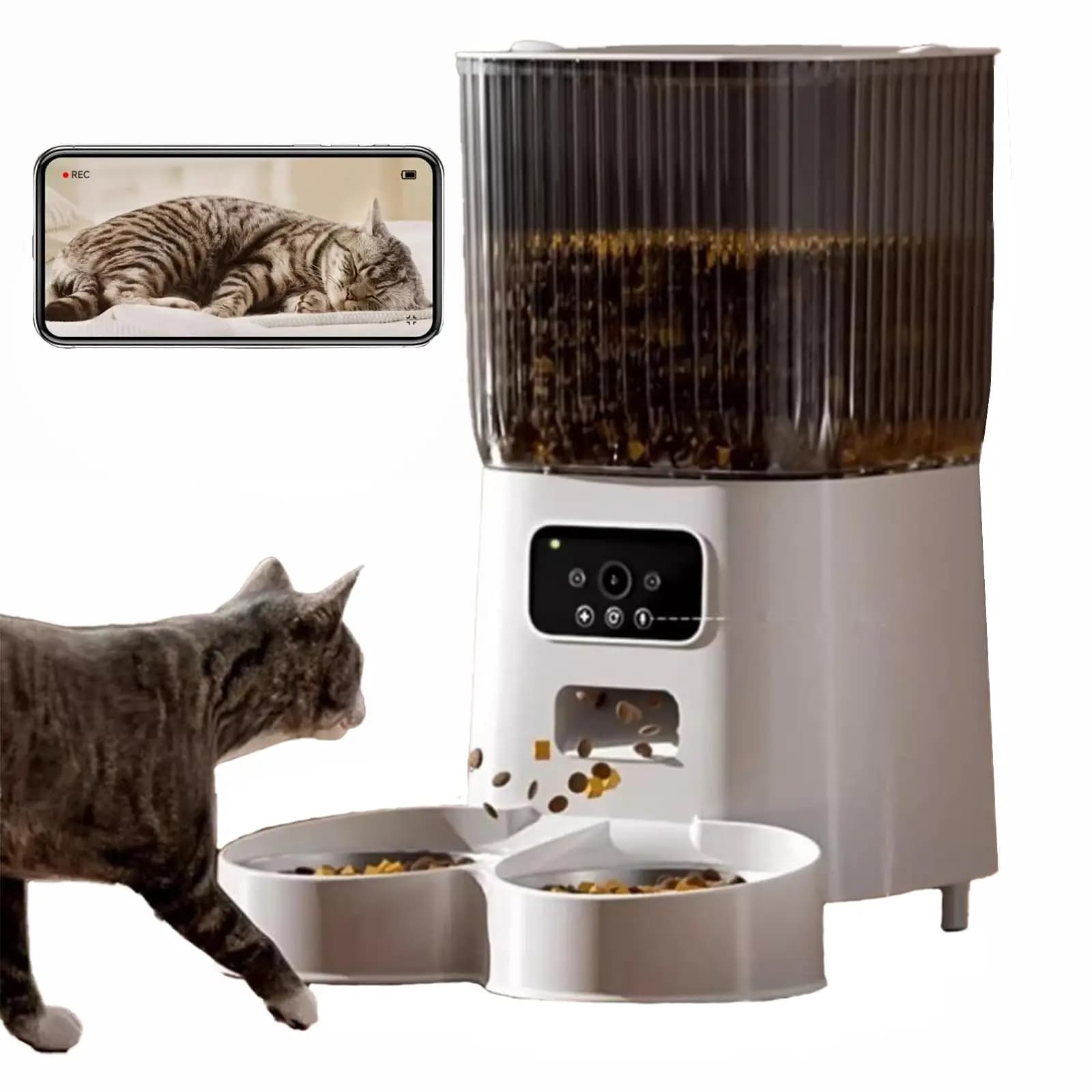 Distributore Automatico di Cibo per Gatti con Telecamera, Dispenser Smart da 5L WiFi 2.4G&5G con Timer, Contenitore per Alimenti Secchi con App per Animali Domestici