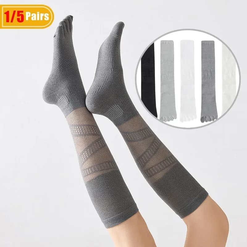 1/5 Pairs Women's Compression Five Finger Socks Long Sport Fitness Badminton Tennis Yoga Mesh Casual Sweat-Absorbing Toe Socks