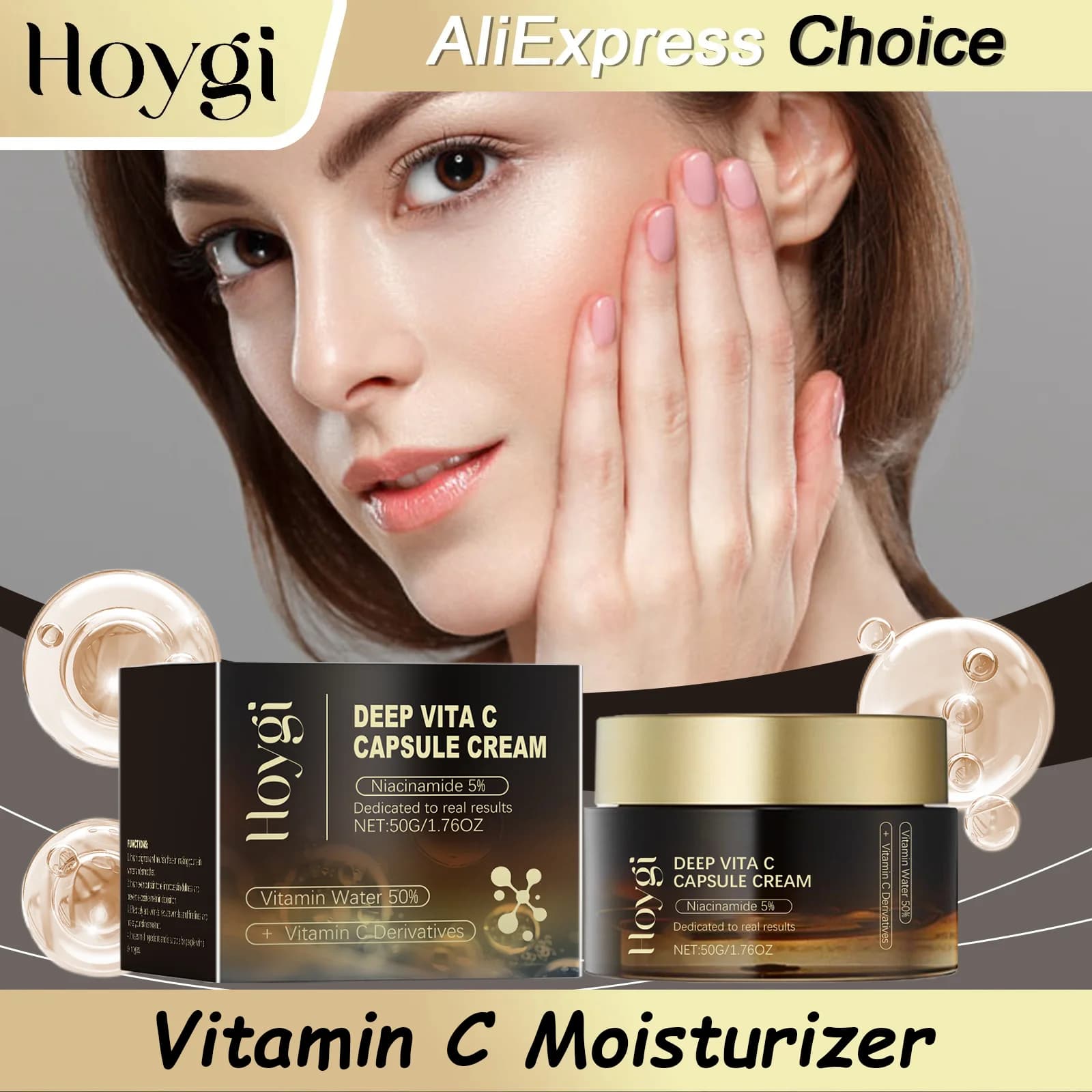 Cream Viso HOYGI with Vitamin C Deep, Hydrating Anti-wrinkles, Illuminating, Lightweight, Skin Care Anti-Age and Scratching