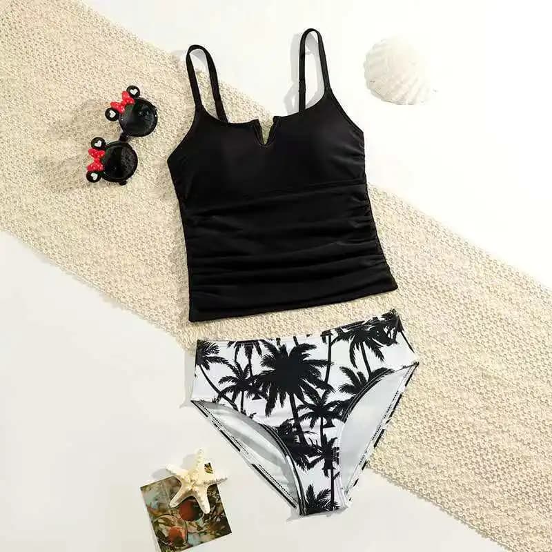 Girls Kids Swimwear Summer Children Swimsuit 8-12 Years Coconut Tree Print High Waist Biquini Teens Bathing Suit Girl Bikini Set