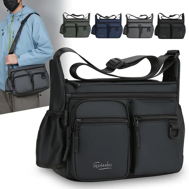 Borsa a Tracolla da Uomo Resistente all'Acqua con Tasche Multiple per Viaggi d'Affari e Uso Quotidiano con Cinghia Regolabile