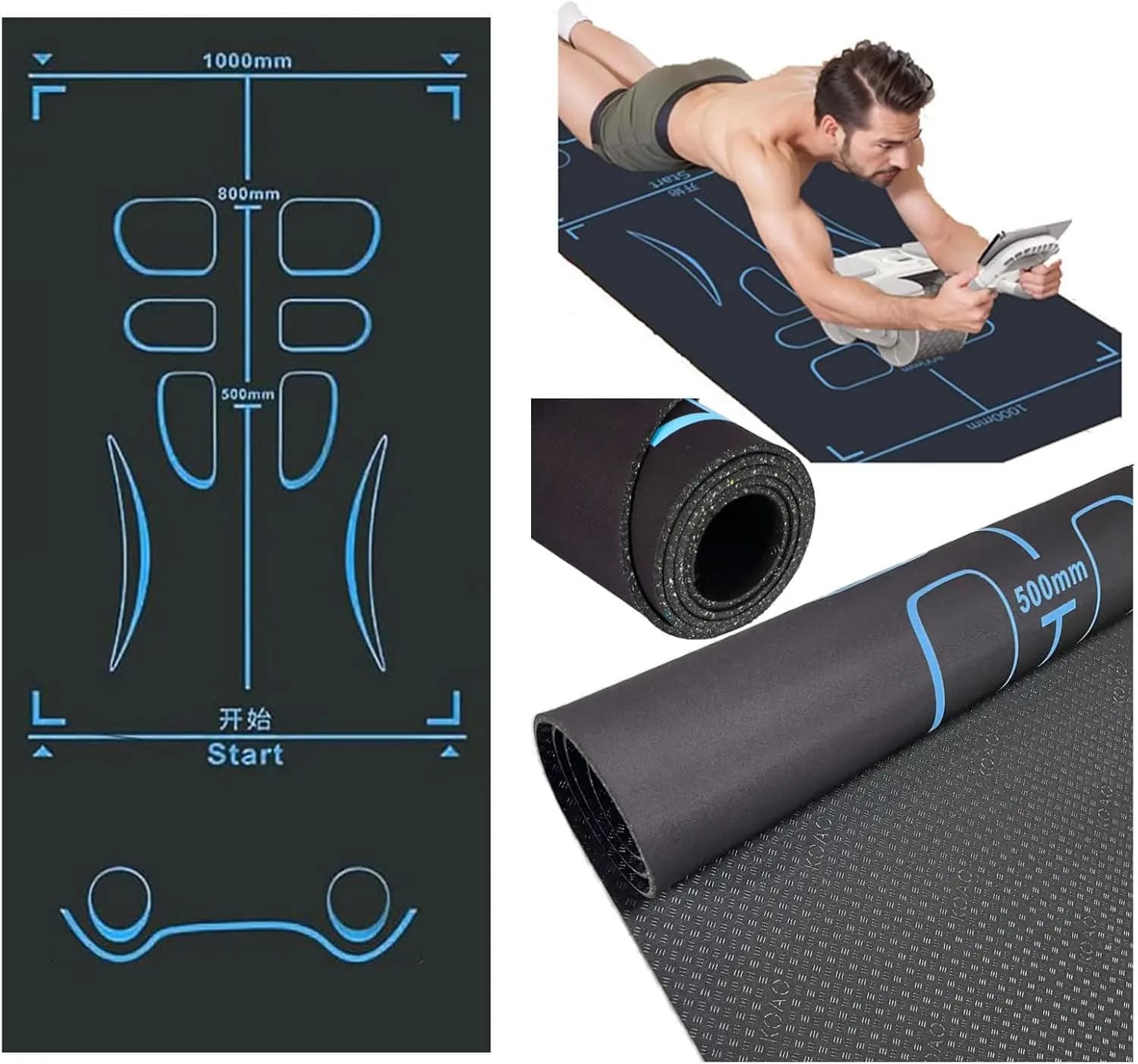 Anti-slip Ab Roller Mat, 7mm Thickness, Exercise Equipment with Home Gym Bag, Acoustic Insulation