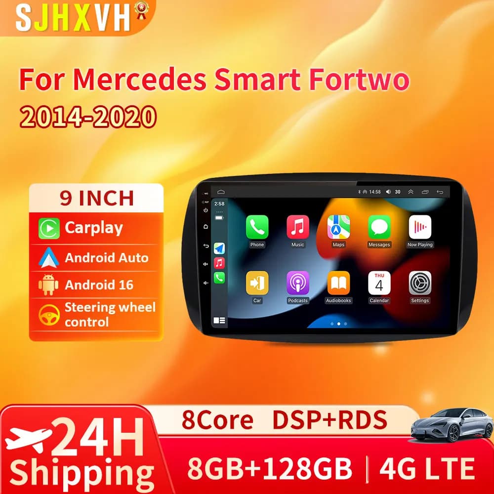 Android 16 For Mercedes Smart 453 Fortwo 2014 - 2020 Autoradio Multimedia Player QLED 1280*720 Screen Carplay Car Radio 2Din DVD