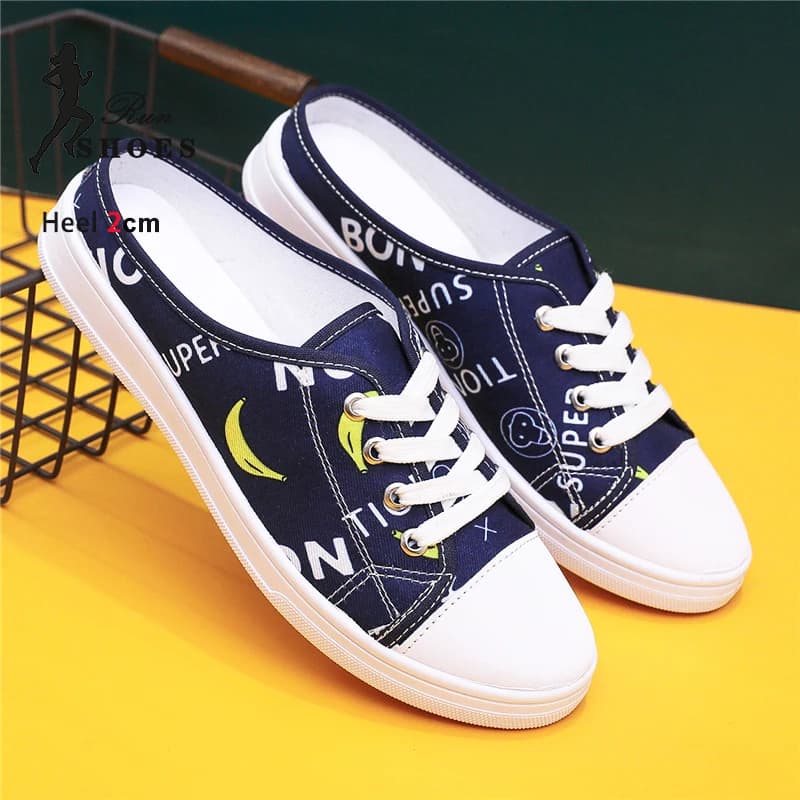 Baotou Mezze Slippers Spring And Summer 2CM Women Slingback Print on Canvas Shoes casual slippers briefs-on lazy Zapatos De Mujer