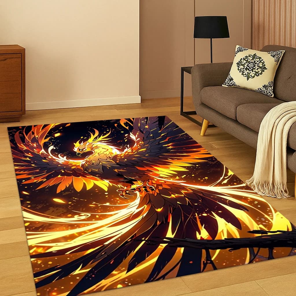 3D Fantasy Cartoon Phoenix Bird Carpet Rug for Living Room Sofa Home Bedroom Kitchen Doormat Decor,Playroom Non-slip Floor Mat