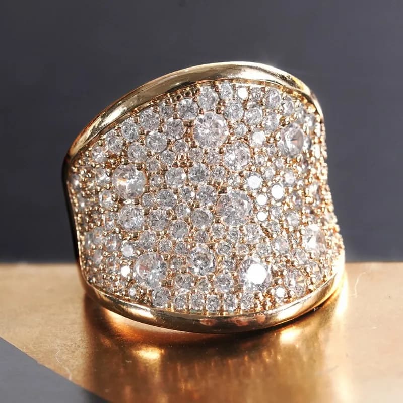 Luxury Ring for Women, Charming Golden Fashion Accessories, Zirconia Cubica Brillante, Jewel Noble for Weddings and Celebrations