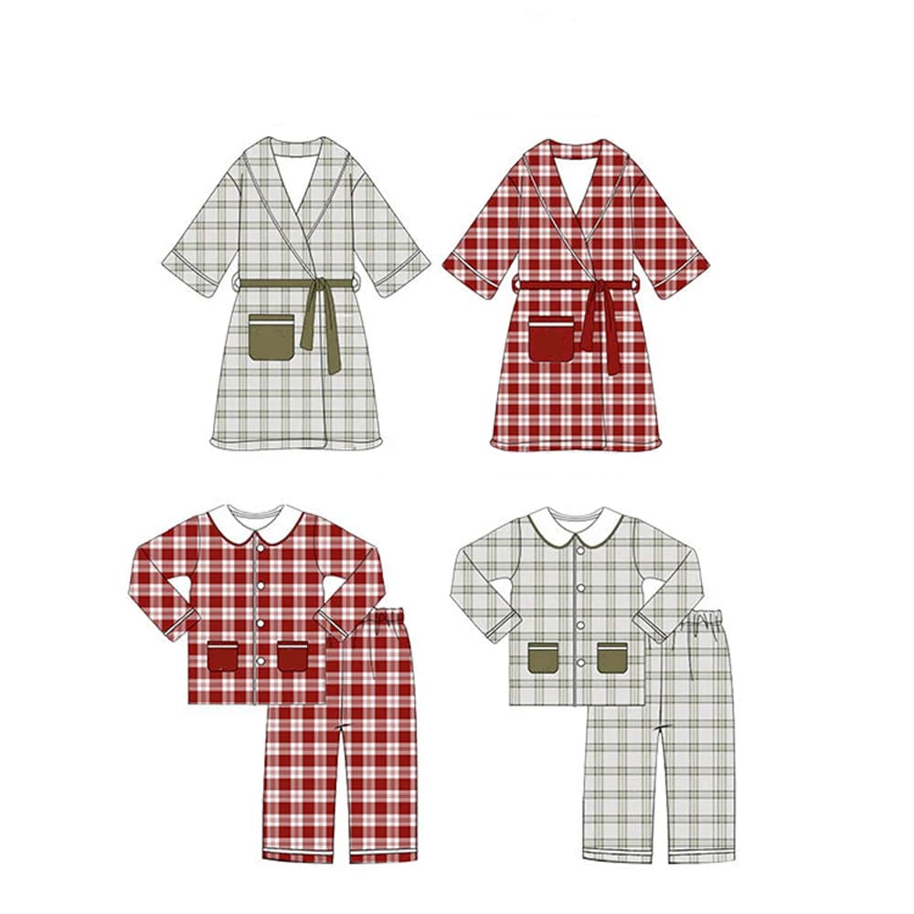 Set Pigiama Natalizio Boutique in Quadri Rossi e Verdi, Casual for Boys and Girls, Coordinated Bathrobes, Christmas Vestaglie for Children