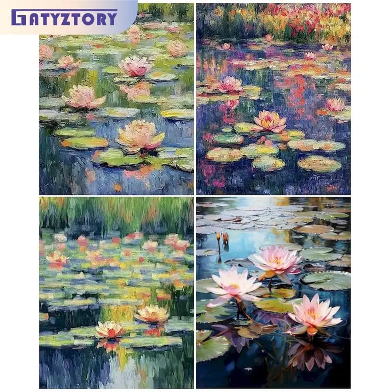 GATYZTORY 60x75 cm Cornice Dipinto Per Numero Per Adulti Fiore di Loto Immagine Per Numeri Vernice Acrilica Su Tela Decorazioni Per La Casa Arte