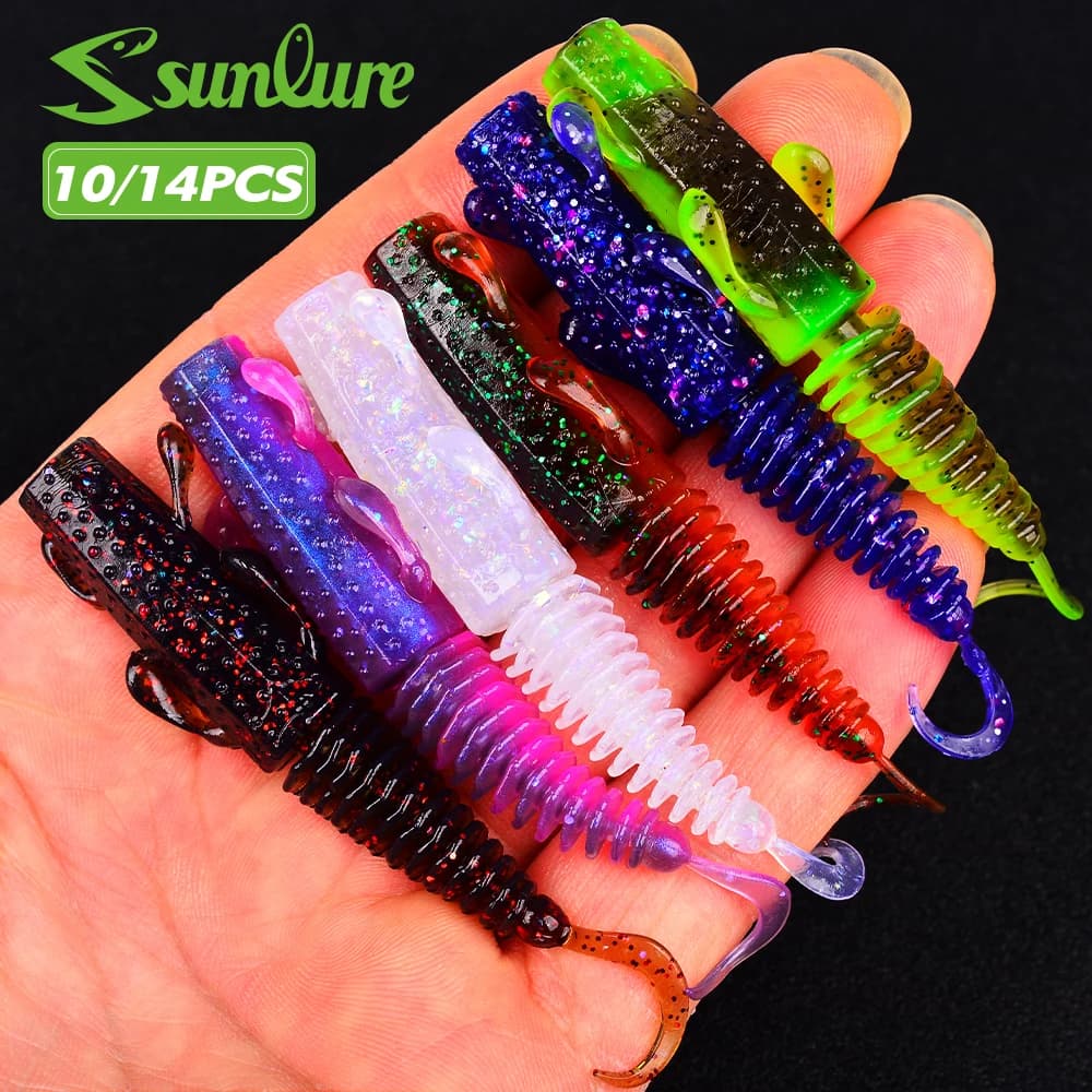 Sunlure 10&14 pz/sacchetto esche morbide nuove Needle Tail 7.6cm/6.8cm, esche da pesca affondanti tremolanti, esche morbide a forma di verme per la pesca