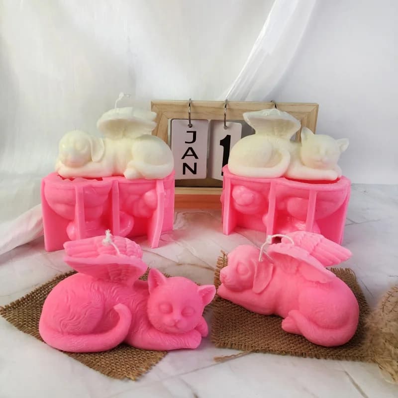 Simpatico angelo cucciolo candela stampo in silicone ali 3D gatto aromaterapia sapone candela resina epossidica decorazione ornamento in gesso