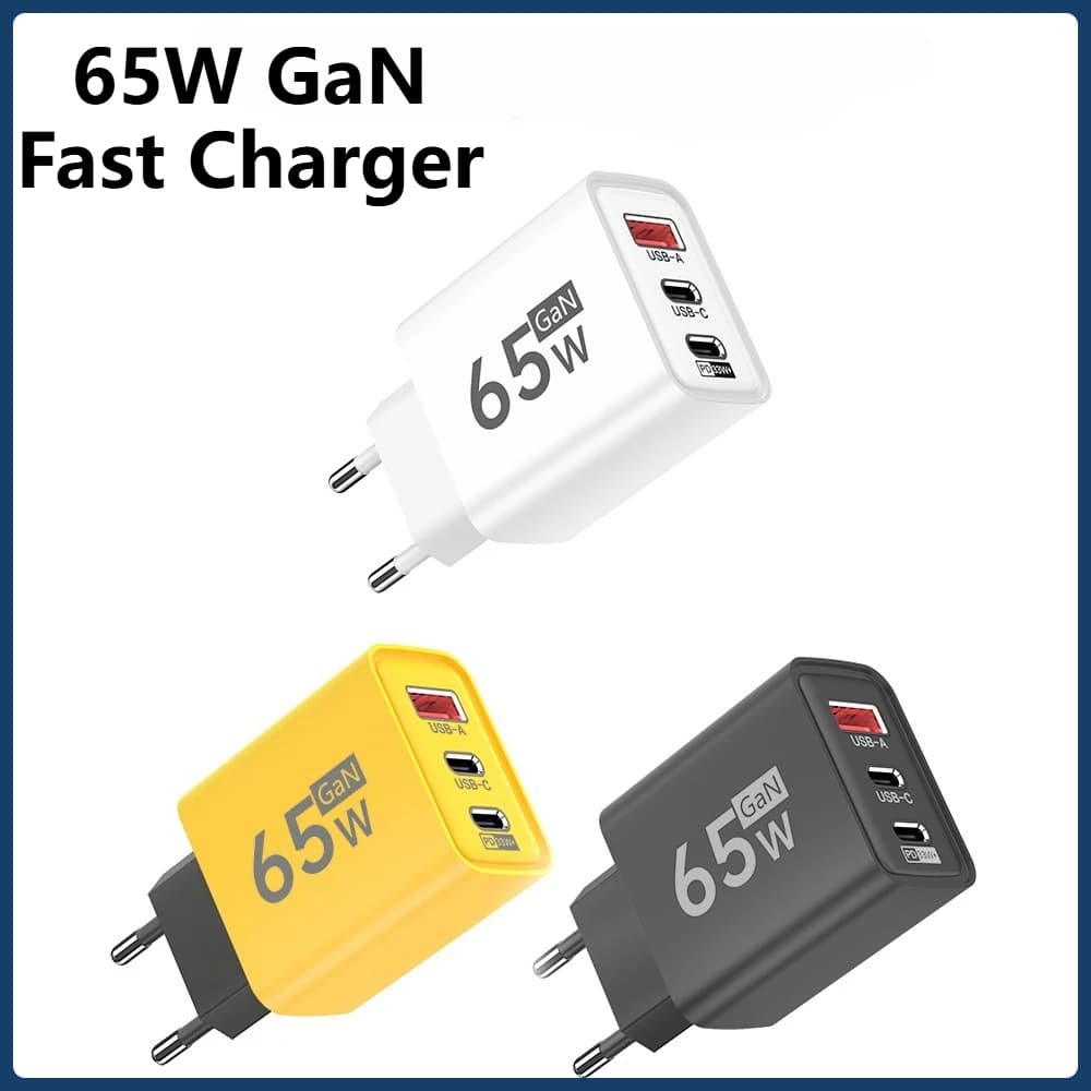 3 porte 65W GaN PD USB C Caricatore rapido Quick Charge3.0 Adattatore da muro con spina UE USA per iPhone Samsung Xiaomi Huawei per caricatore del telefono