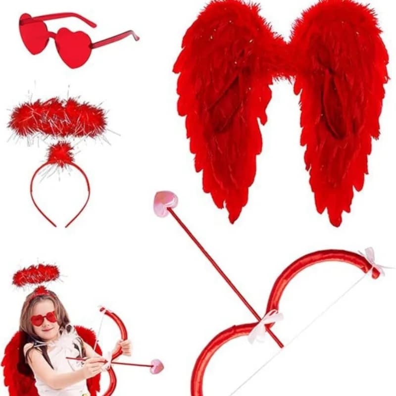 2025 San Valentino Cupido Accessori Arco e freccia Set Fascia a cuore Ali di piume Accessori per costumi