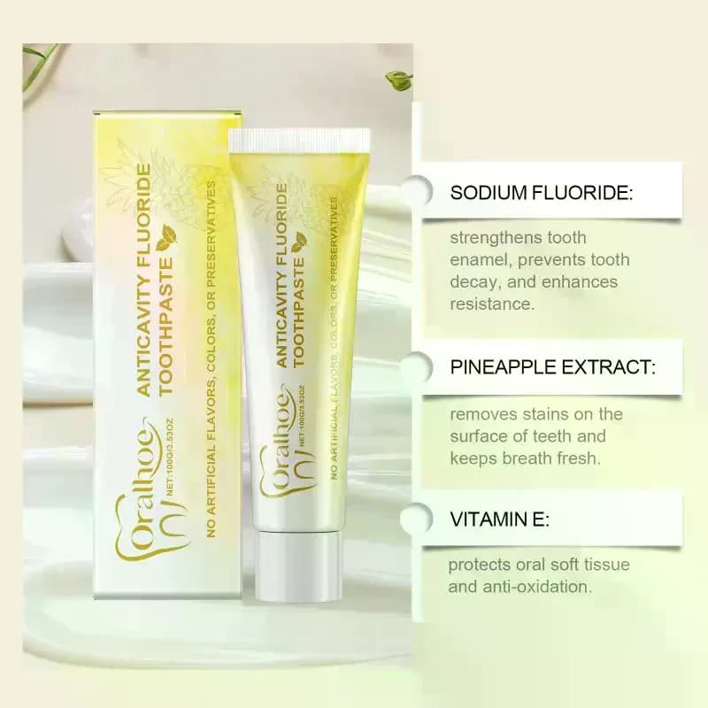 Dentifricio all'ananas Oralhoe, profumo di frutta fresca, protegge le gengive, sbianca i denti, rimuove le macchie gialle, dentifricio delicato per la cura quotidiana.