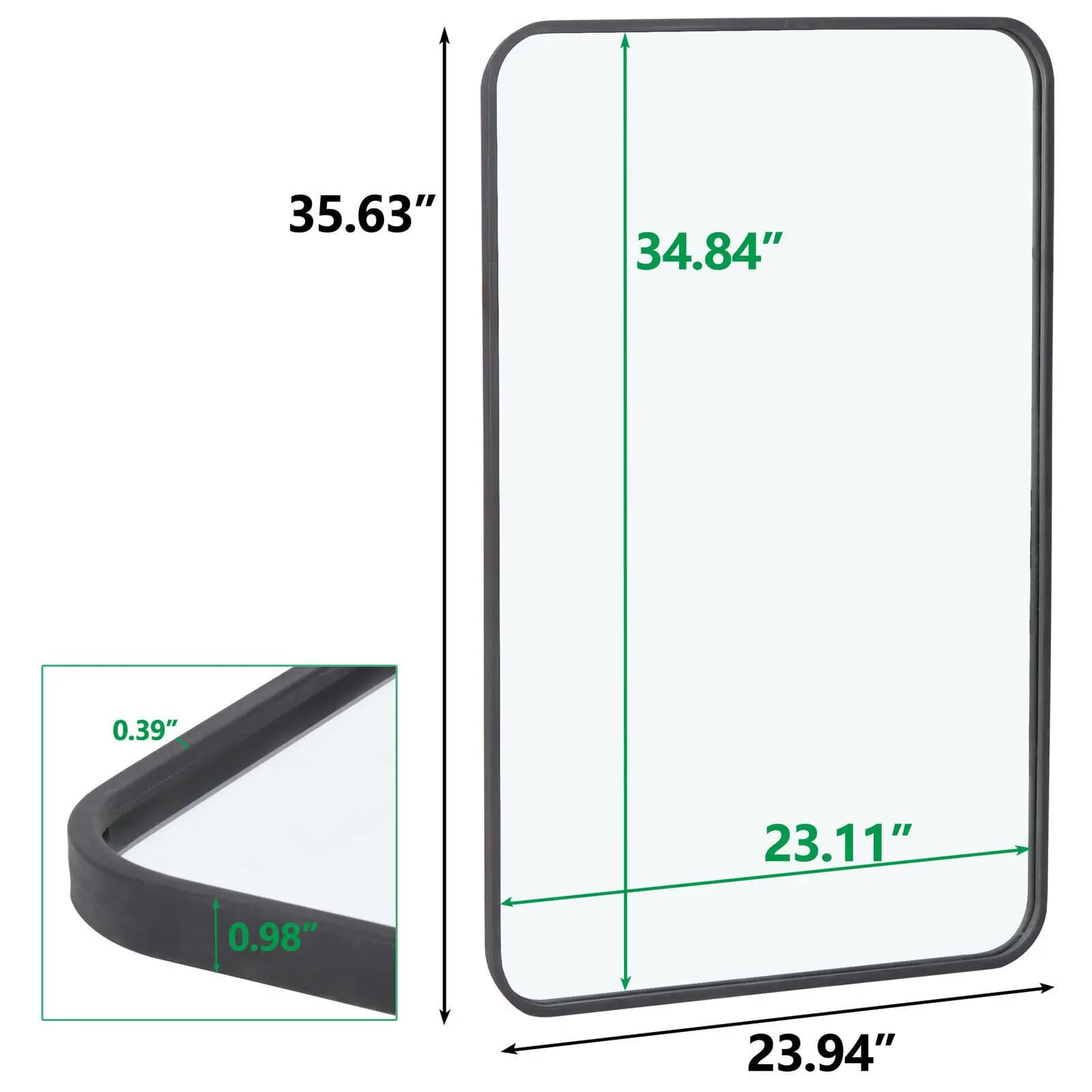 Specchio da parete rettangolare da 2 pezzi, 24 x 36 pollici, specchio da bagno con cornice in metallo nero