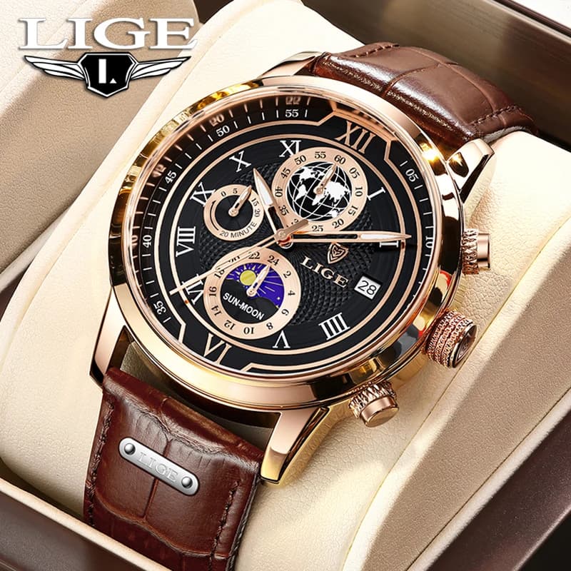 LIGE orologio da uomo di lusso di marca orologio da polso al quarzo moda business sportivo cinturino in pelle luminosa impermeabile orologi da uomo Reloj hombre