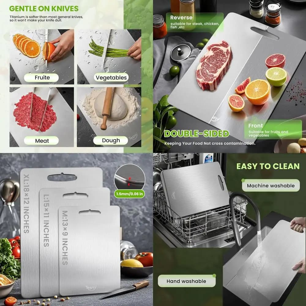 Triple pure titanium cutters: durable, easy to clean, double-sided for kitchen use (meat, fruit, vegetables)