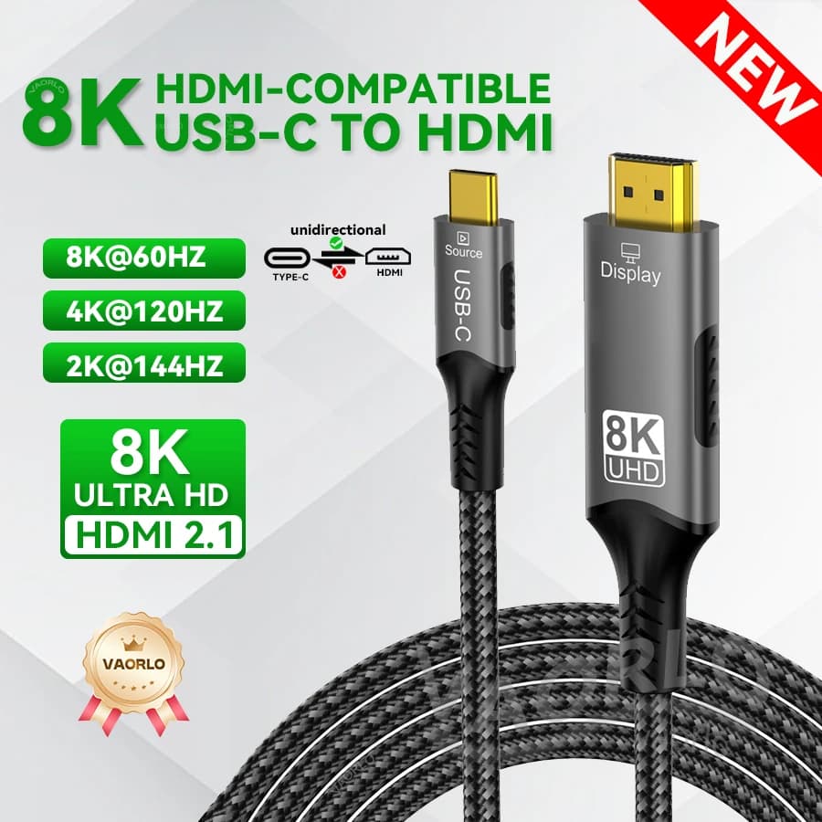 Cavo USB C a HDMI Compatibile 8K, Cavo Type C a HDMI 2.1 8K 4K, Thunderbolt 3 4 a 8K60Hz 4K60Hz per iPhone 15, MacBook, Huawei Mate30
