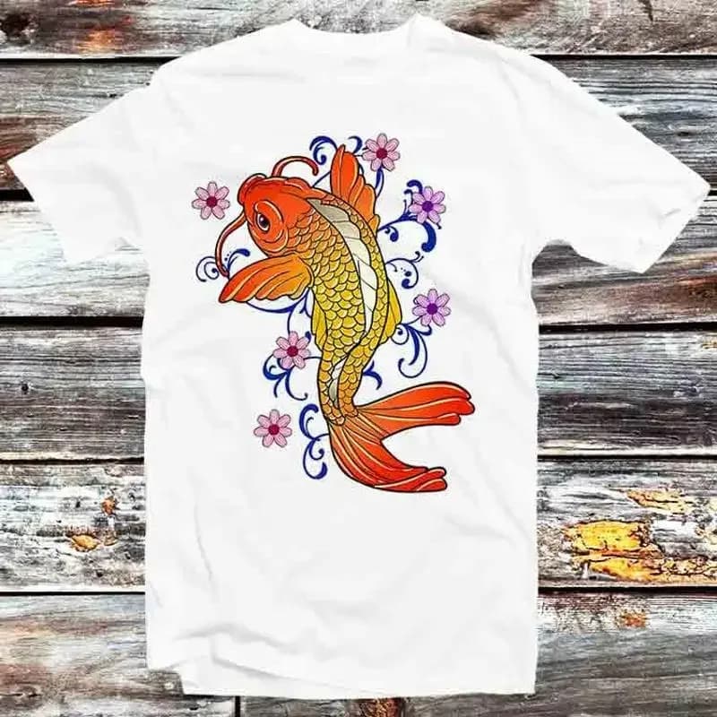 Maglietta con pesci Koi e fiori arancioni, mare, oceano B1035