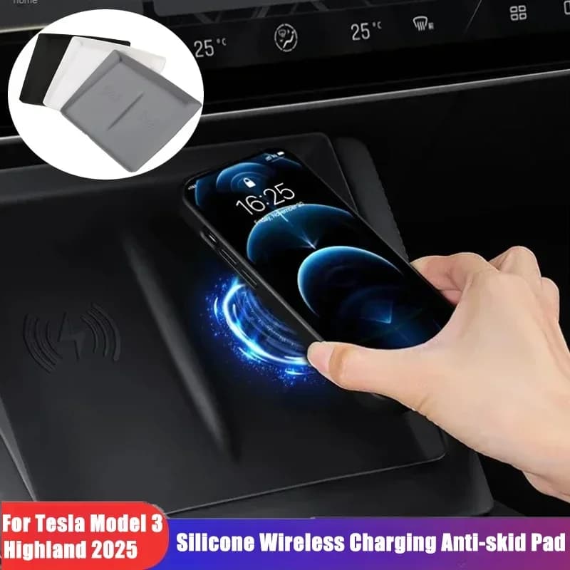 Tappetino di Ricarica Wireless in Silicone Antiscivolo per Console Centrale Tesla Model 3 Highland 2023-2025, Accessori Interni Auto