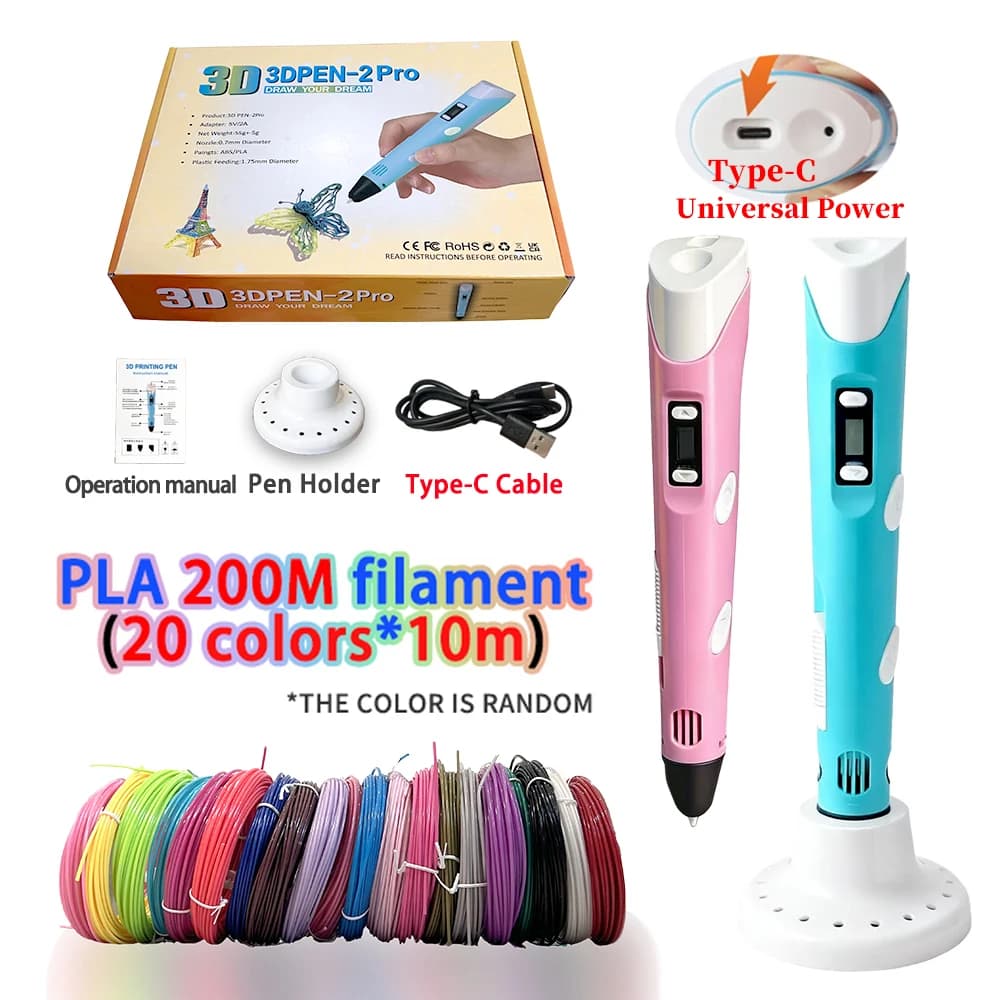 3D Pen updated 3D Printing Pen Set for Children PLA Thread Type C Educational Toys Children's Birthday Christmas Gift