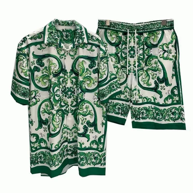 2026 Summer Digital Print Casual Short Sleeve Mens Shirt Shorts Hawaiian Shirt Set Cross-Border Youth Fashion Male Model Clothes