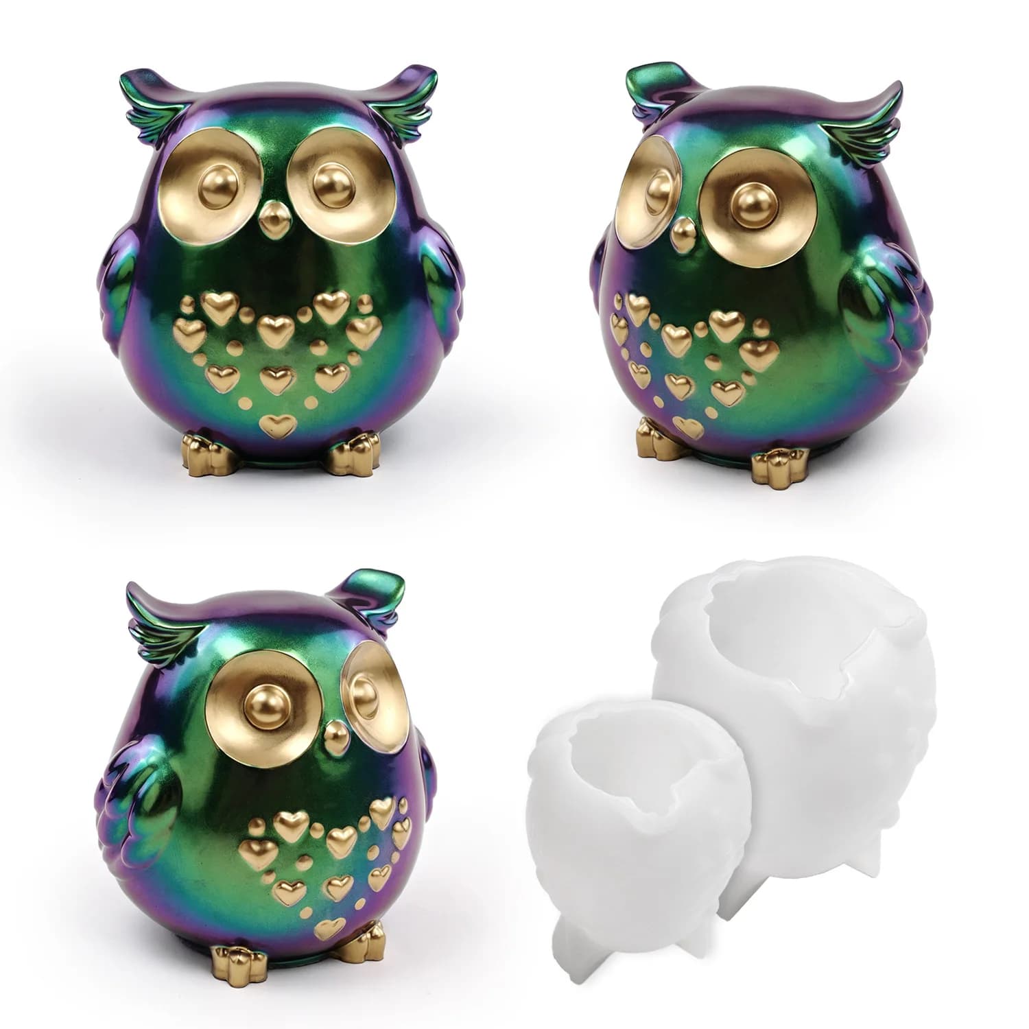 Set di 2 Stampi in Silicone a Forma di Gufo - Grandi e Piccoli per Resina Epossidica, Gesso, Cemento, Artigianato, Portacandele e Decorazioni per la Casa