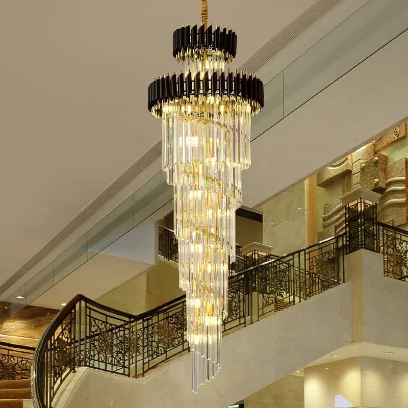 Lampadario di Lusso Moderno in Cristallo per Loft, Nero/Oro, Illuminazione per Villa, Ingresso, Soggiorno, Decorazione, Illuminazione a Sospensione Lunga per Scale