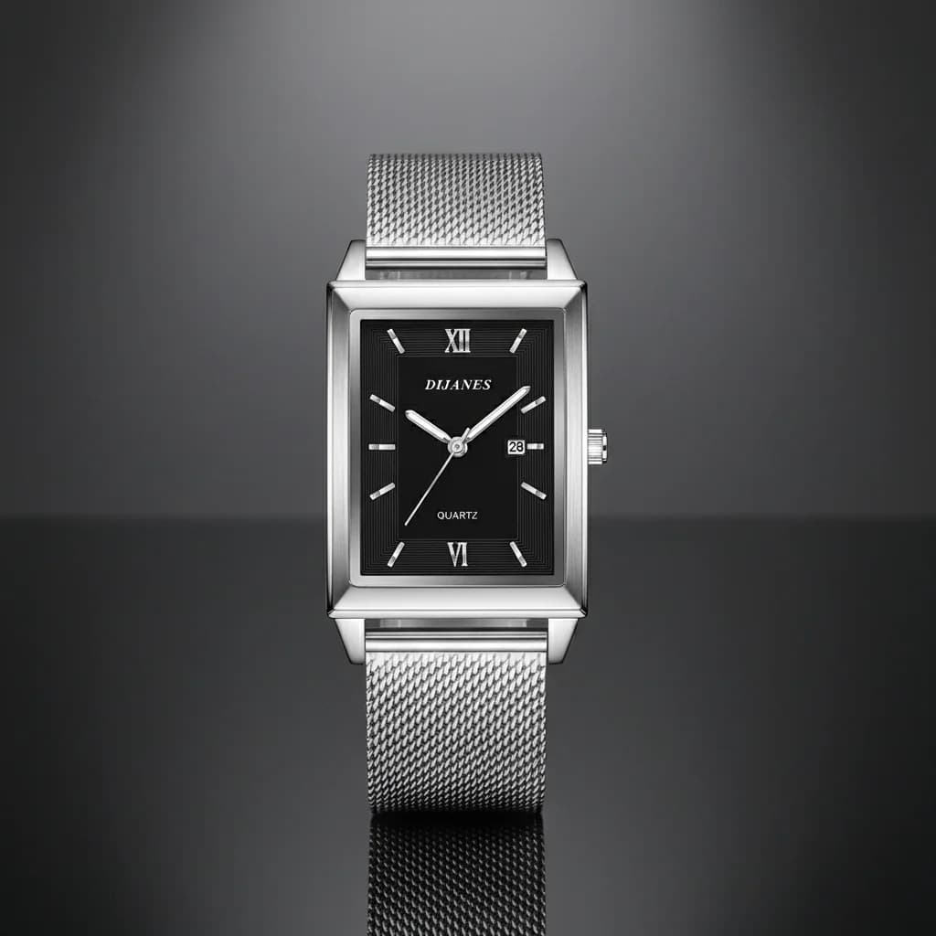 Orologio da uomo al quarzo con quadrante quadrato, cassa in acciaio inossidabile, impermeabile, per uso business e casual