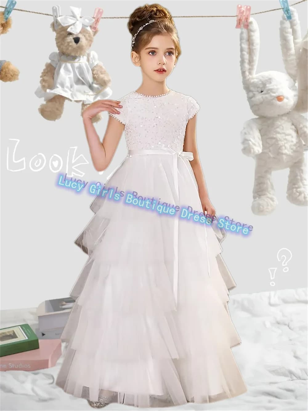 Eleganti ragazze di fiore bianco vestono tulle soffice per abiti da ballo da damigella d'onore da sposa Abiti da sera per feste di compleanno per bambine