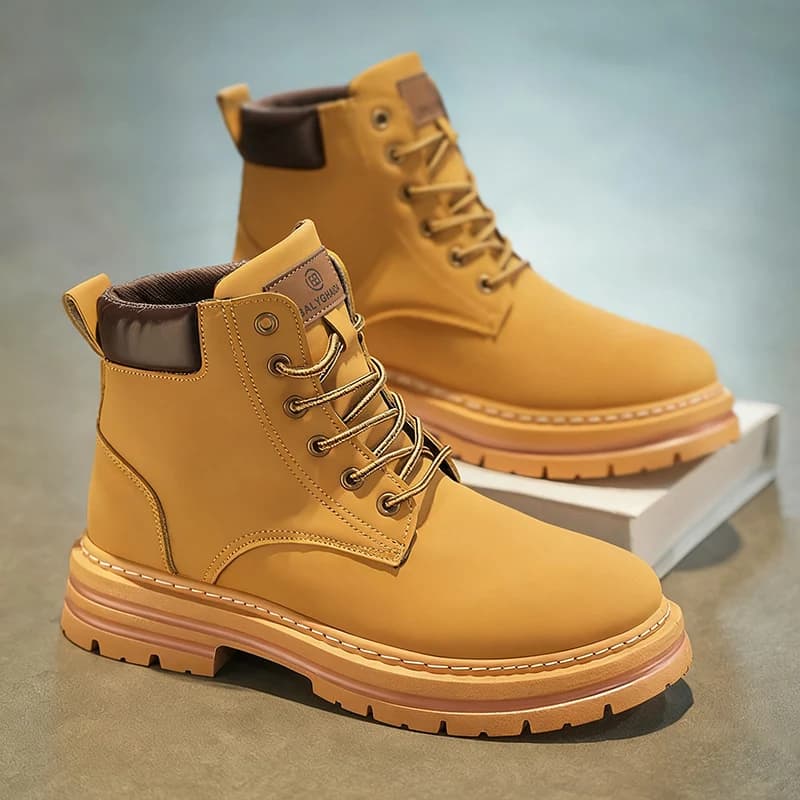 1 Paio di Stivali Alti MAINALUN per Uomo e Donna, Resistenti per Tutti i Terreni - Tomaia in PU/Tessuto, Stivali alla Caviglia/Alti con Lacci Beige/Marrone Chiaro