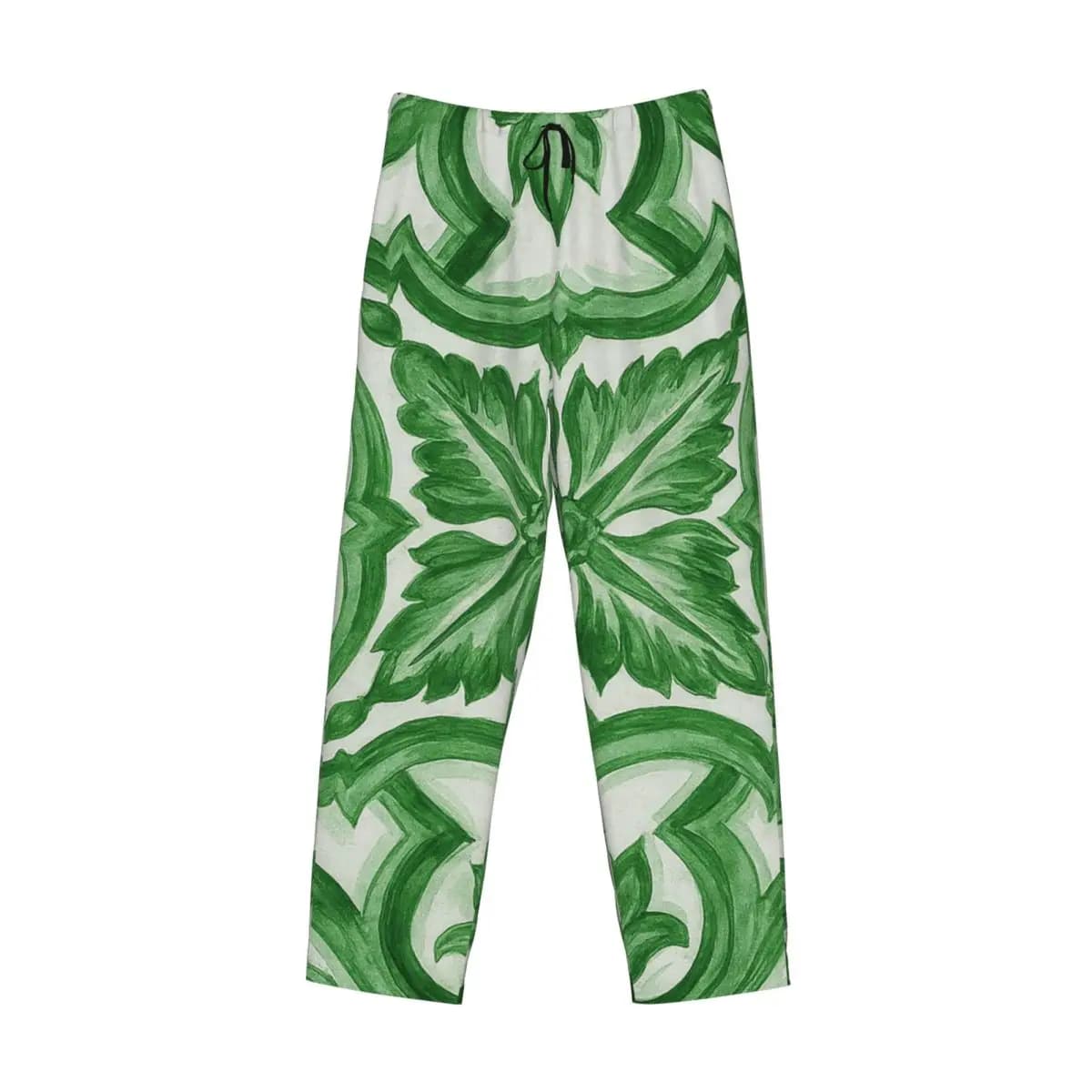 Pantaloni da pigiama con piastrelle siciliane mediterranee floreali ornate verdi personalizzate Pantaloni da notte da uomo con tasche