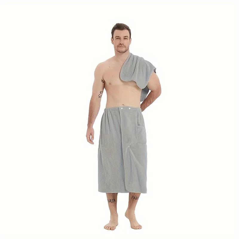 Set of 2-piece microfiber men's bath bands | Combination towel and half spa robe for home/hotel/spiaggia/nuoto/spa - soft and fast drying
