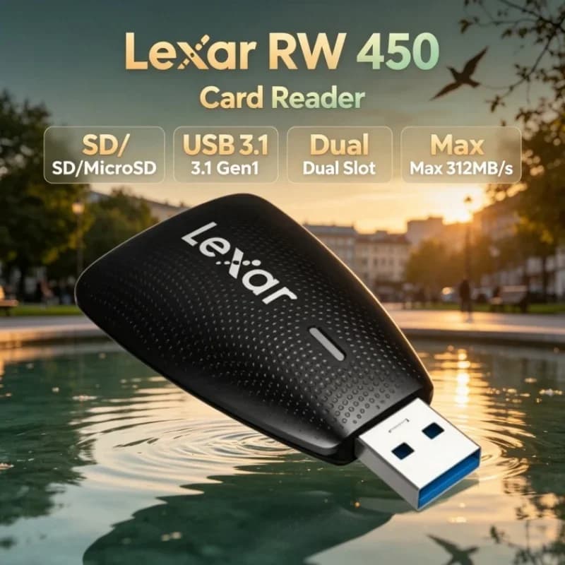 Lexar RW450 Fast Transfer Memory Card Reader UHS-II USB 3.1 Gen 1 SD MicroSD Card Adapter 312MB/s 2-in-1 for Camera Transfer