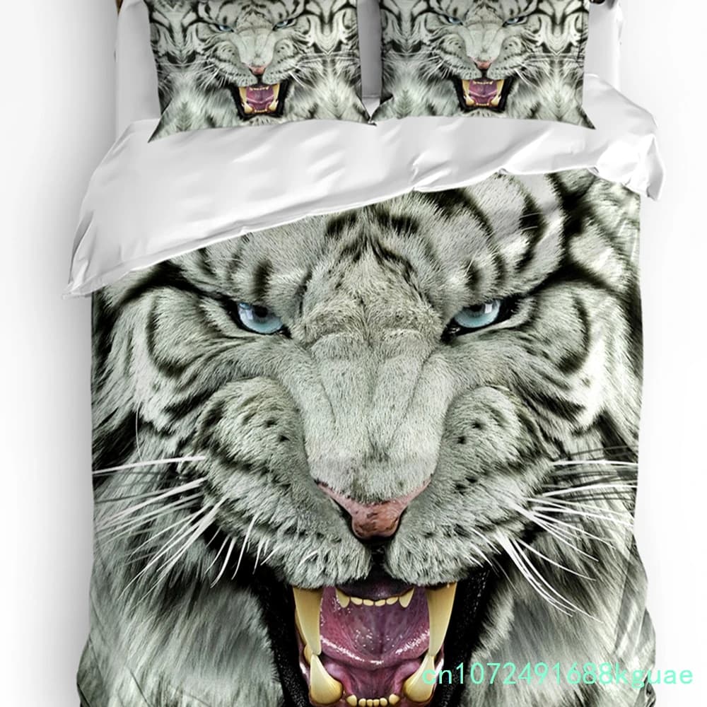 Animal White Tiger Face Duvet Cover With Pillow Case Custom 3pcs Bedding Set Quilt Cover Double Bed Home Textile