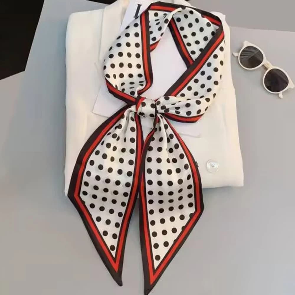 Nuova Elegante Sciarpa di Seta Stretta con Stampa a Pois per Donne, Traspirante e Lussuosa, Ideale come Accessorio per Capelli o Hijab