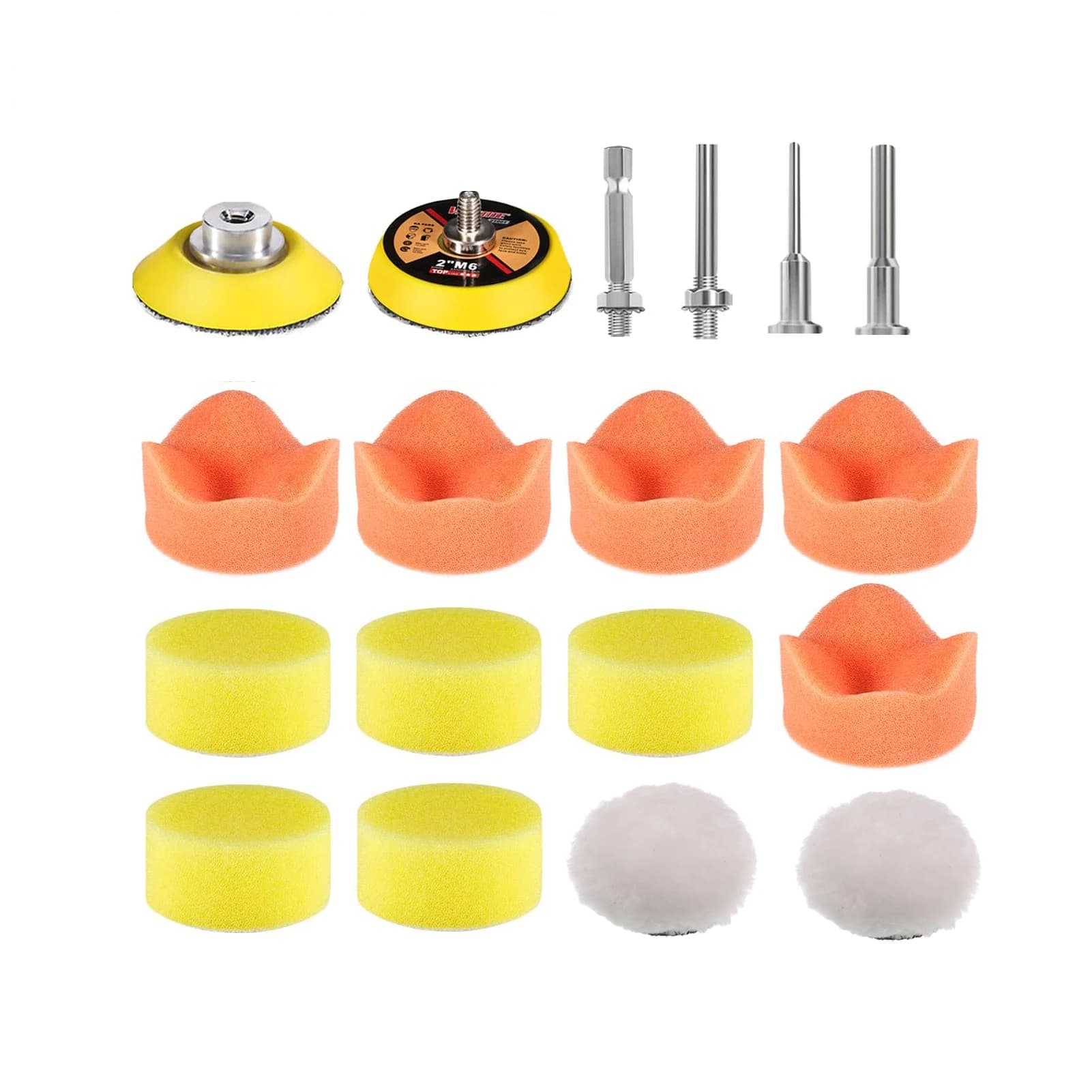 Tampone per lucidatura da 2 pollici 50 mm 18 pezzi con cuscinetto di supporto e adattatore per ceratura lucidatura sigillatura smalto levigatrice ad aria lucidatrice per auto