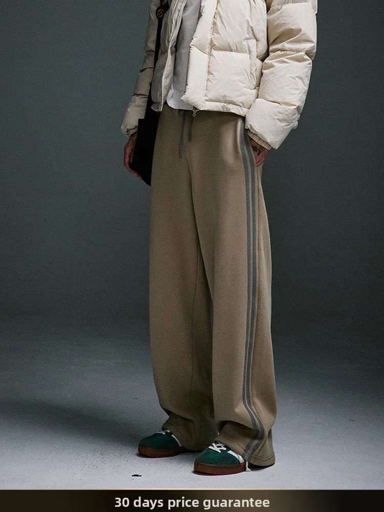 NTED Men's Trousers Leafed in Pile, Retro Style with Braided Belt, Winter Autumn Sports Trousers, Casual Fitted with Running Cuffs
