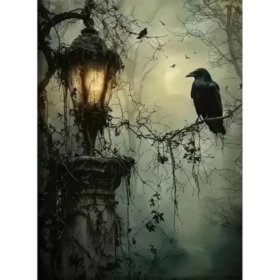 Diamond Art Kits for Adults Beginners- Gothic Dark Horror Forest Crow Diamond Painting for Adults Beginners, Gem Ptg for dult n
