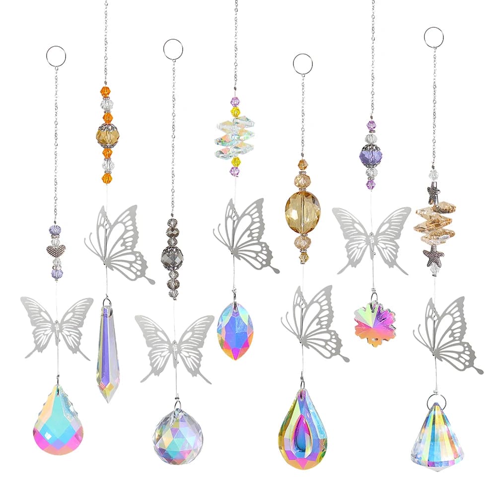 Crystal Windchimes Sun Catcher Star Moon Hexagon Prisms Hanging Pendant Wind Chime Sun Light Catcher Garden Window Home Decor