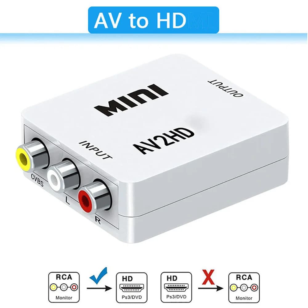 HDMI adapter to AV RCA HD 1080P, Video Converter AV2HD RCA CVSB L/R with Scaler for PC, HDTV, Projector