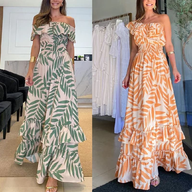 Women's Long Dresses With Straps 2025 Summer Lady Ruffle Patch Holiday Party Style Sexy Dress Vesido Mujer Robe S-XL