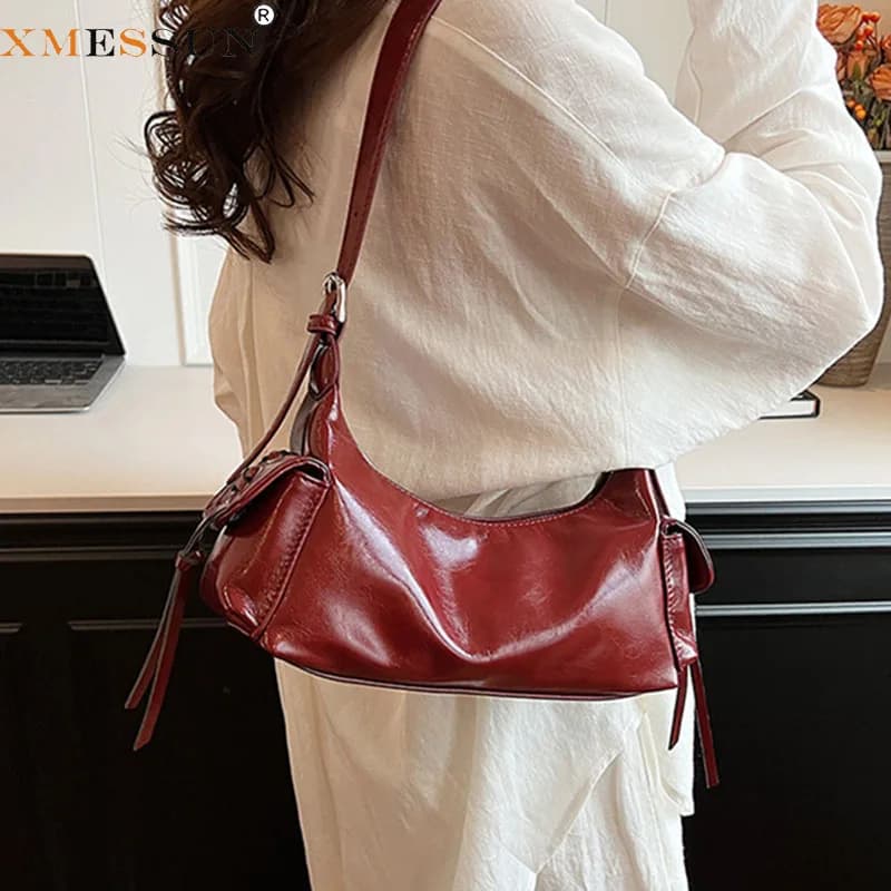 XMESSUN Faionable Soft Leather Underarm Bag,2026 Retro Double Pocket Shoulder Bag Women's Versatile Bag Cloud Pillow Handbag