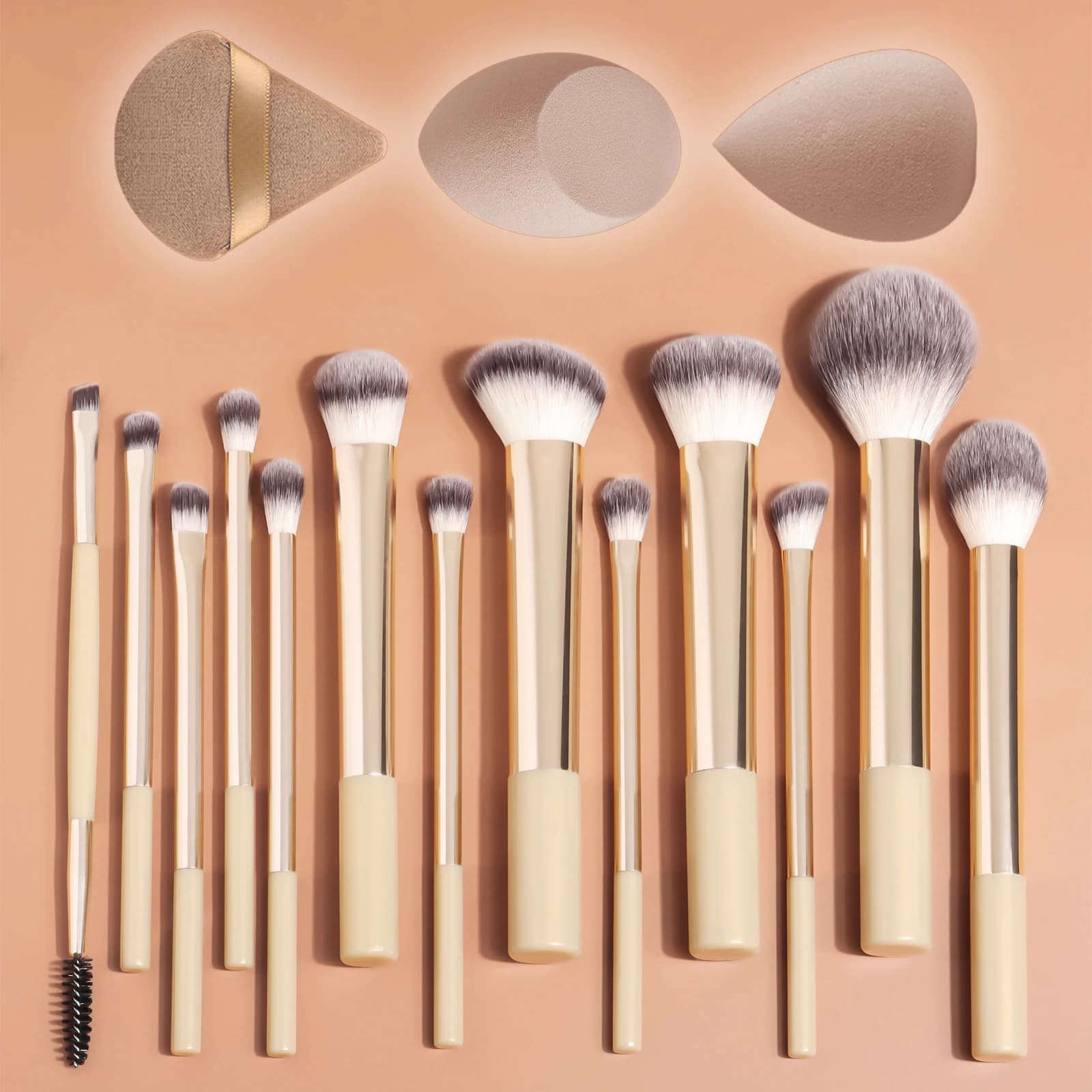 Set di 13 Pennelli da Trucco con Setole Morbide, Include Pennello Grande Rotondo per Cipria, Pennello Illuminante, Pennello Dettaglio per Ombretto, Pennello Labbra + 1 Spugnetta 2