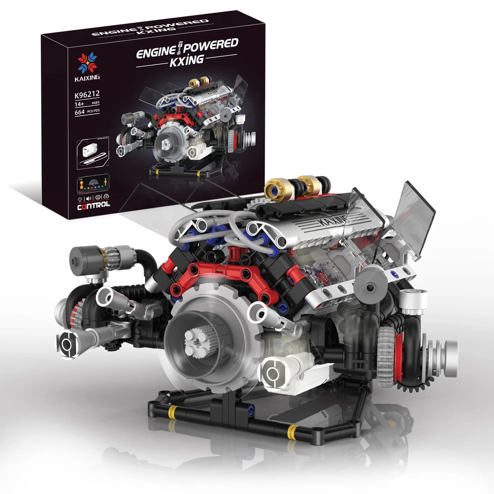 K96212 F+1 Supercar Engine 664pcs Building Blocks V8 Simulation DIY Model LED Light & APP Control Programming Motor Drive Bricks