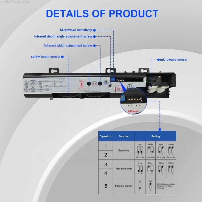 Sensore di movimento e presenza con sensore combinato porta automatica Doortec MI01R