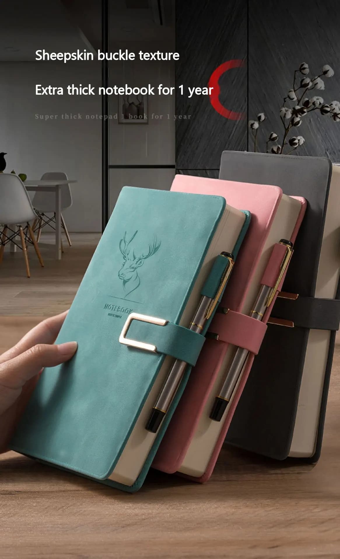 Antler Deer Head Notebook - A5 Leather Journal with Magnetic Snap Closure