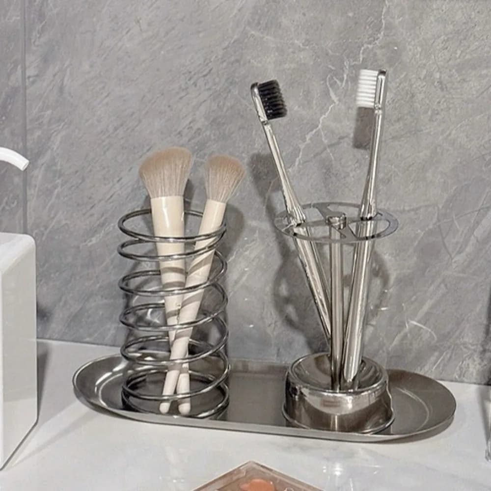 Toothpaste Rack+Toothbrush Shelf+Pallet Simple Design Steel Toothbrush Holder Creative Makeup Brush Storage Toothpaste Squeezer