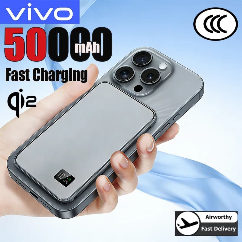 VIVO Power Bank 50000mAh Sottile Magnetico Wireless PD25W Ricarica Rapida Batteria Esterna Portatile per Magsafe Per iPhone Samsung