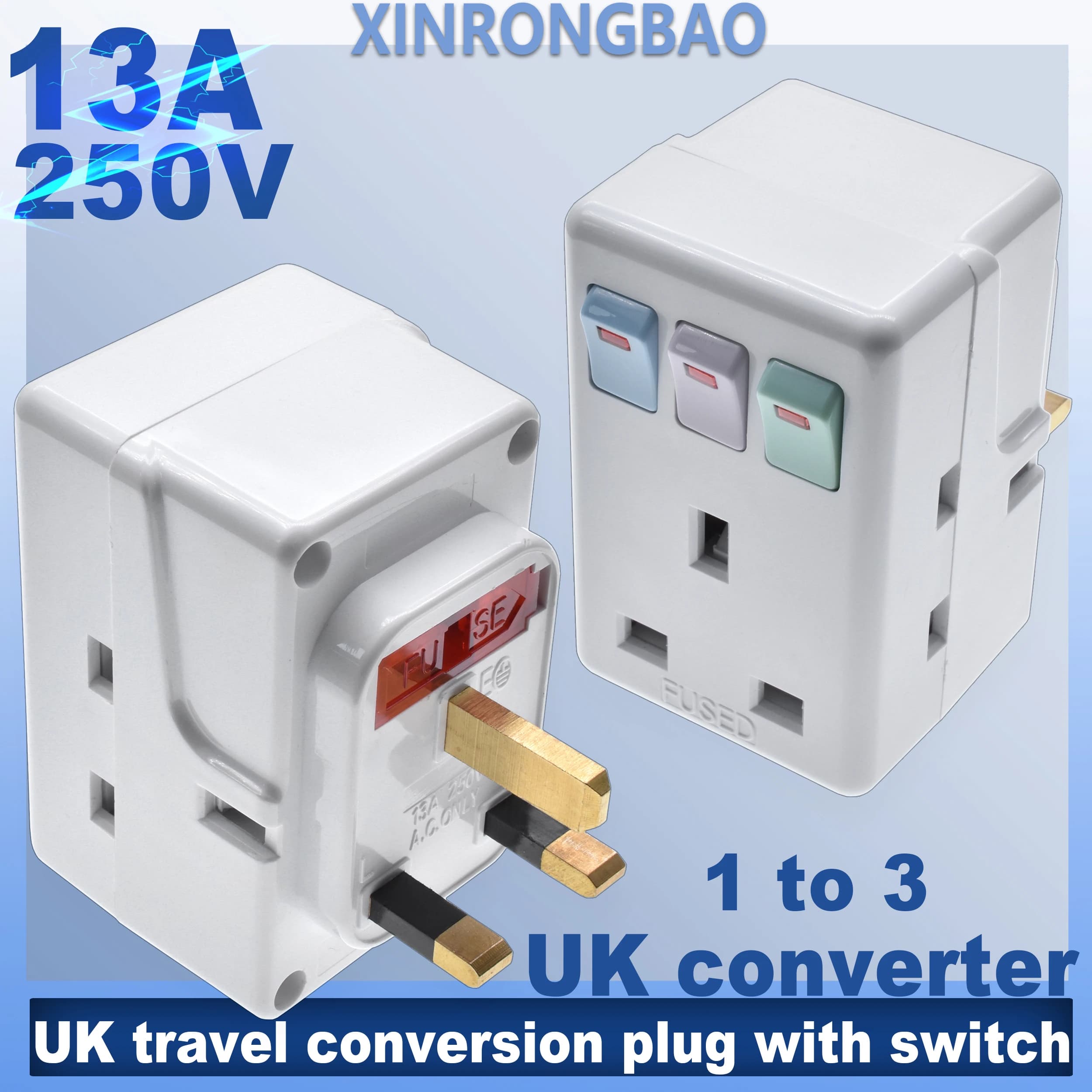 Spina UK 250V13A AC Adattatore da viaggio portatile multi da 1 a 3 vie Alimentazione Malaysia Kong con spina di conversione interruttore di controllo indipendente